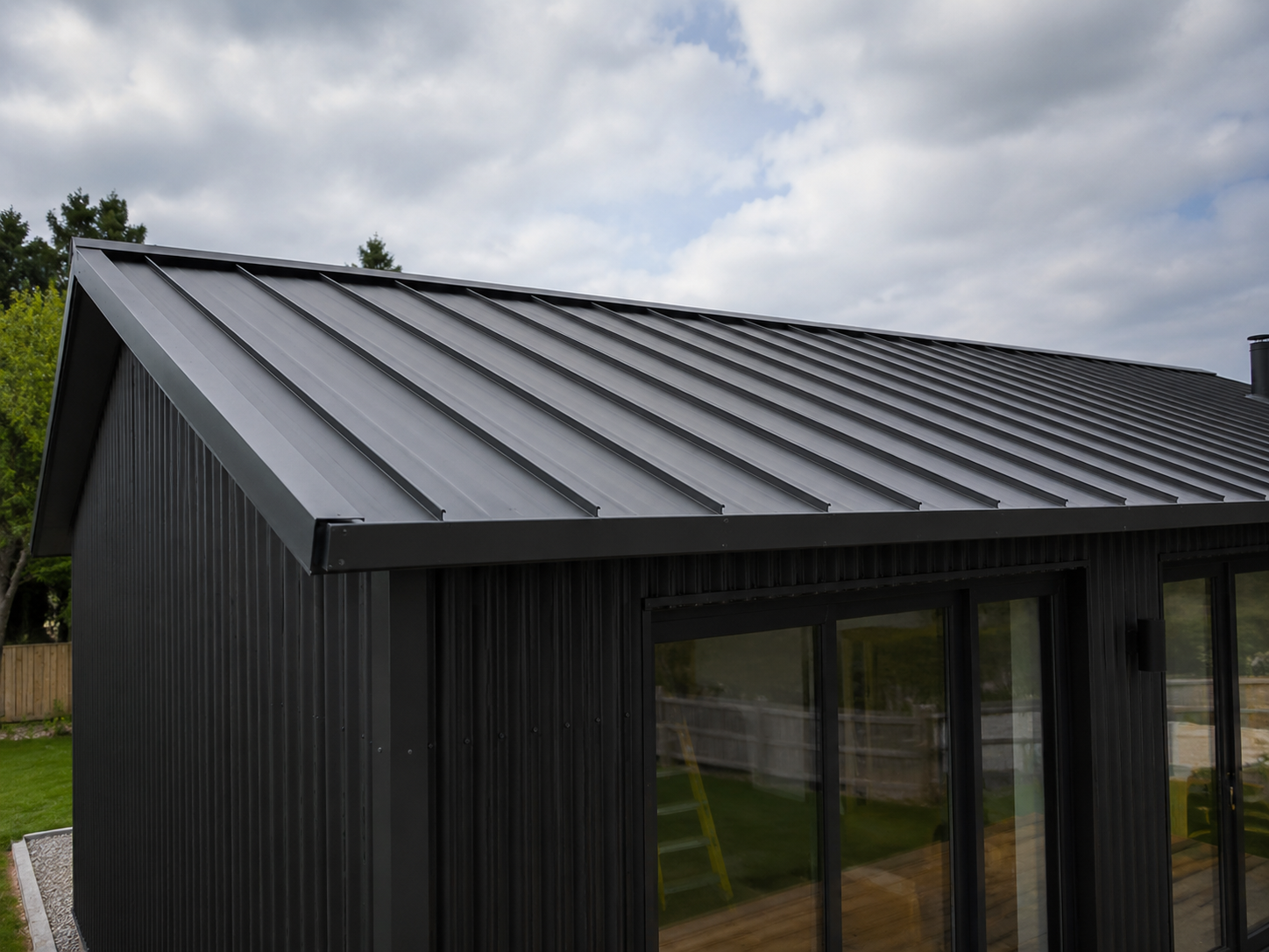 Grandform garden room project with large glazing and timber-style exterior finish